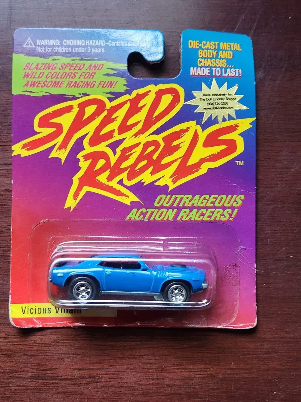 Speed Rebels Vicious Villain Blue Diecast Car on Card Collectible
